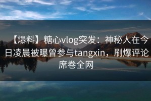 【爆料】糖心vlog突发：神秘人在今日凌晨被曝曾参与tangxin，刷爆评论席卷全网
