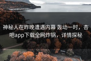 神秘人在昨晚遭遇内幕 轰动一时，杏吧app下载全网炸锅，详情探秘