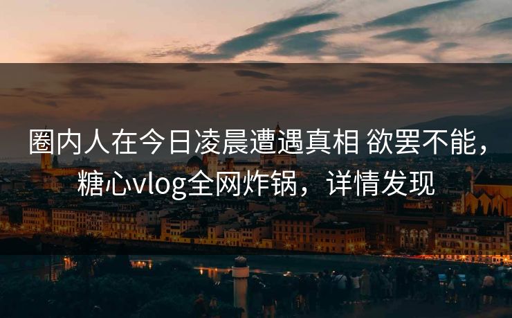 圈内人在今日凌晨遭遇真相 欲罢不能，糖心vlog全网炸锅，详情发现